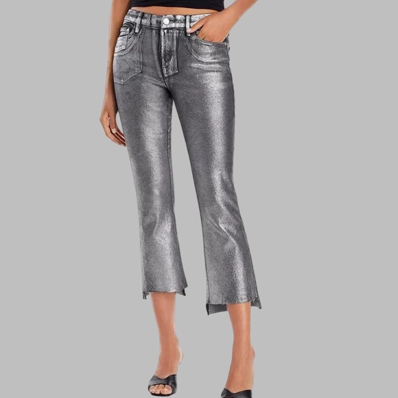 FRAME Le Crop Mini Mid Rise Coated Bootcut Jeans Gunmetal Noir - Picture 1 of 8